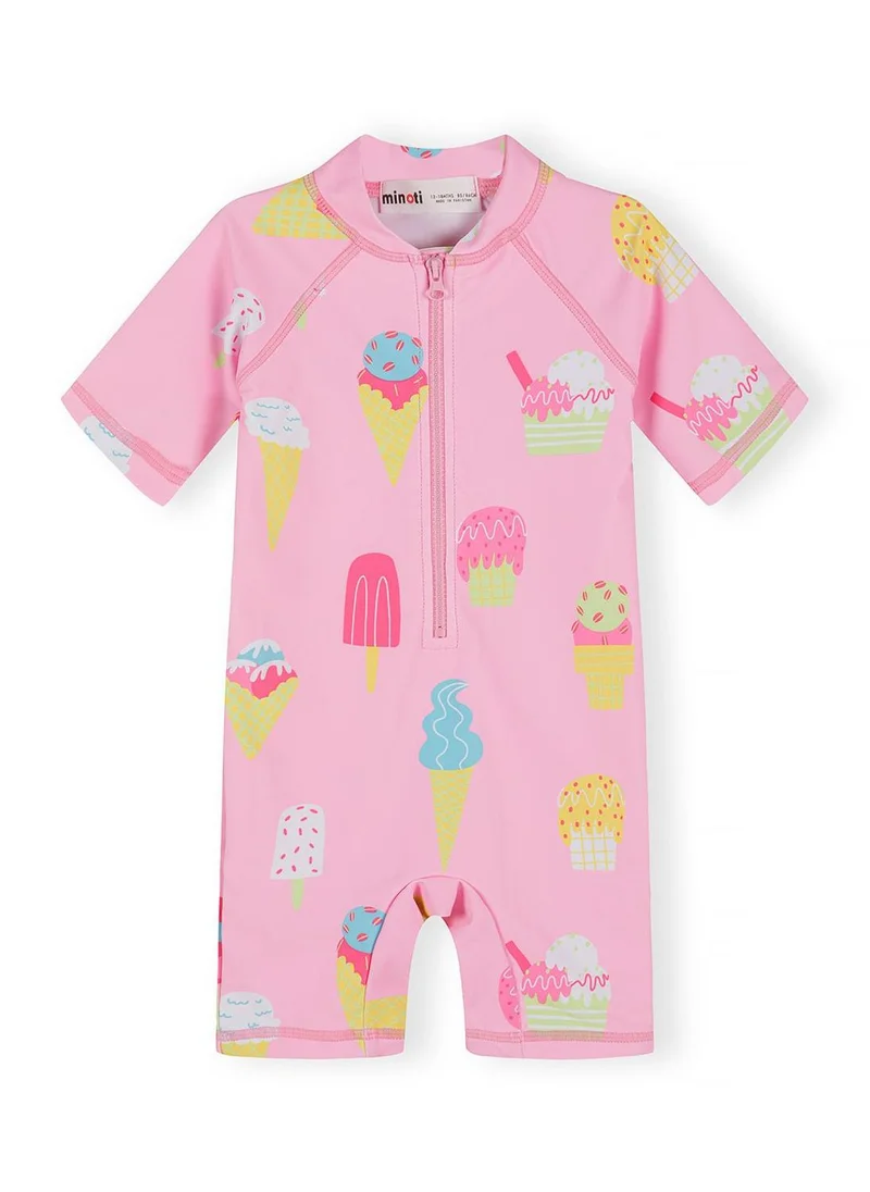 مينوتي Girls rashguard swimsuit pink ice cream print